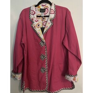 NWT Koos of Course! Womens Reversible Linen Rayon Spandex‎ Silk Pink Jacket Sz L